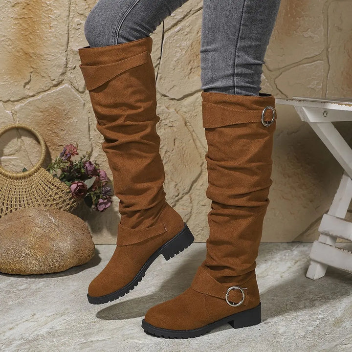 Jade | Women's Flat Buckled Over the Knee Slouch Boots