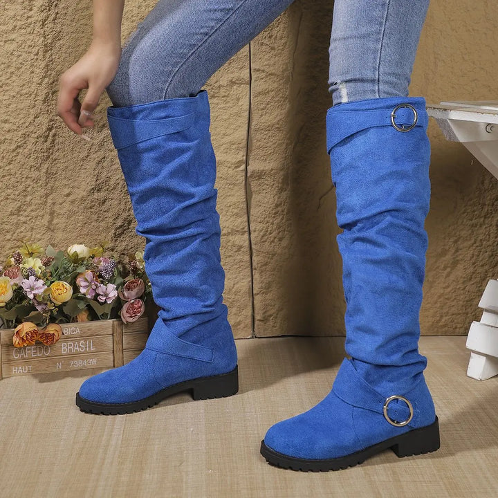 Jade | Women's Flat Buckled Over the Knee Slouch Boots