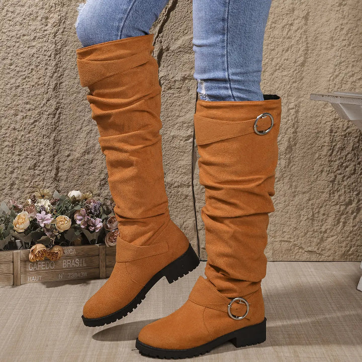Jade | Women's Flat Buckled Over the Knee Slouch Boots