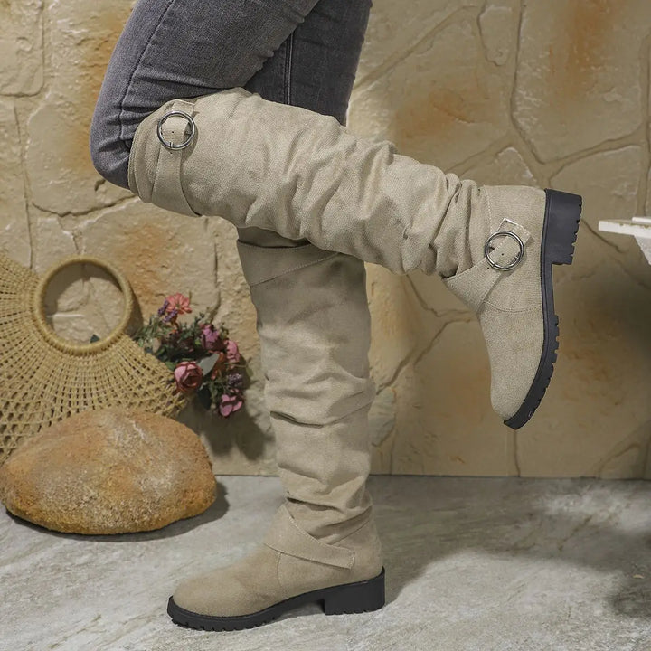 Jade | Women's Flat Buckled Over the Knee Slouch Boots