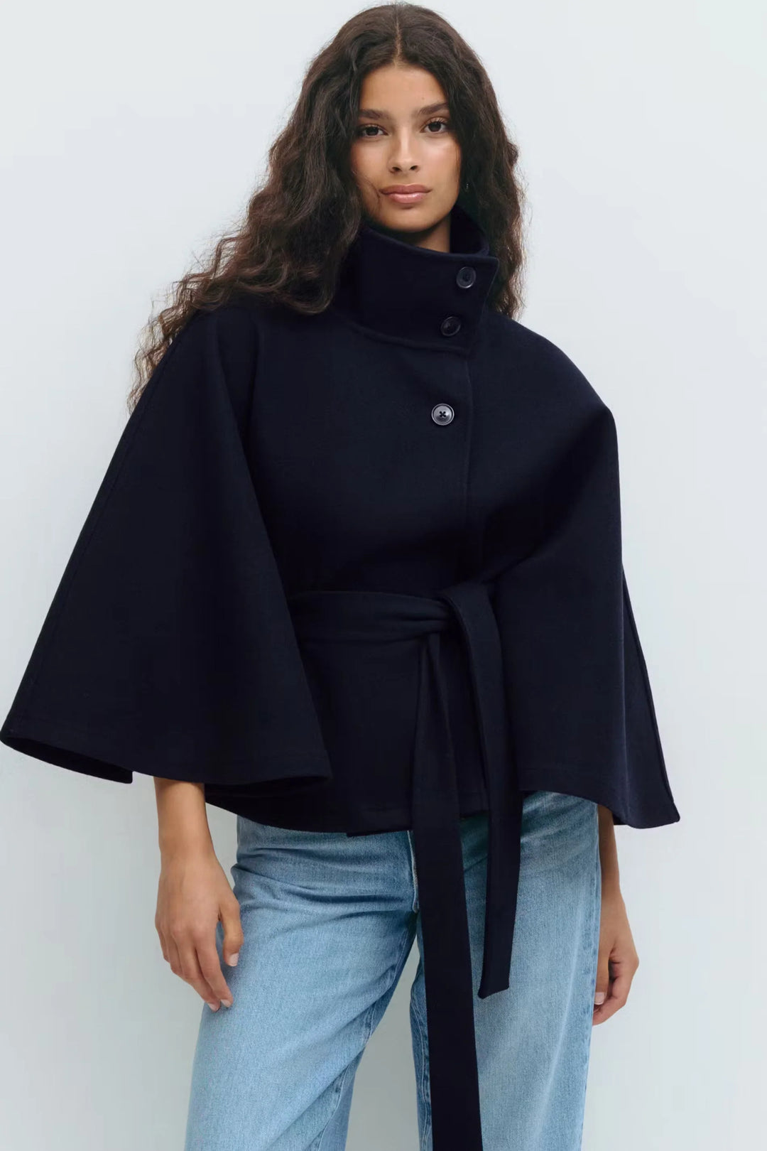 Jane | Women's Short Belted Funnel Neck Coat
