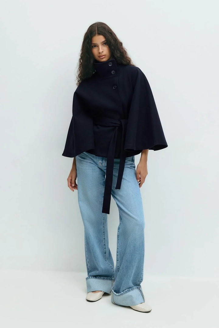 Jane | Women's Short Belted Funnel Neck Coat