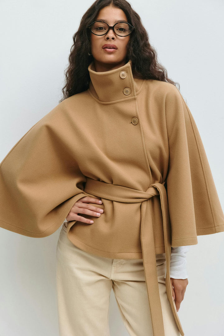 Jane | Women's Short Belted Funnel Neck Coat