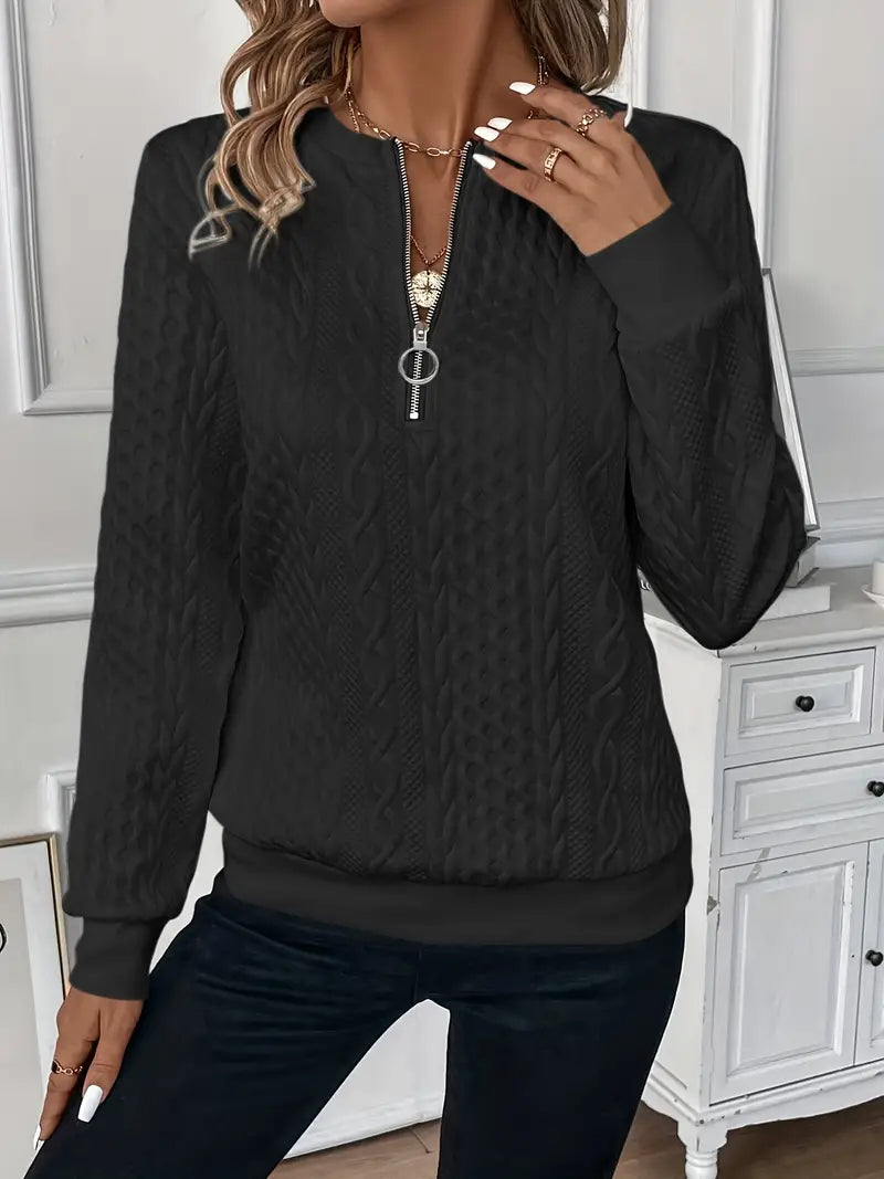 Katie | Women's Cable Knit Texture Zipper Sweatshirt