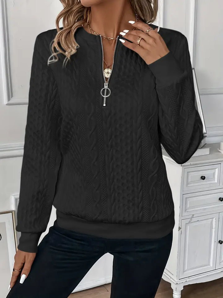 Katie | Women's Cable Knit Texture Zipper Sweatshirt