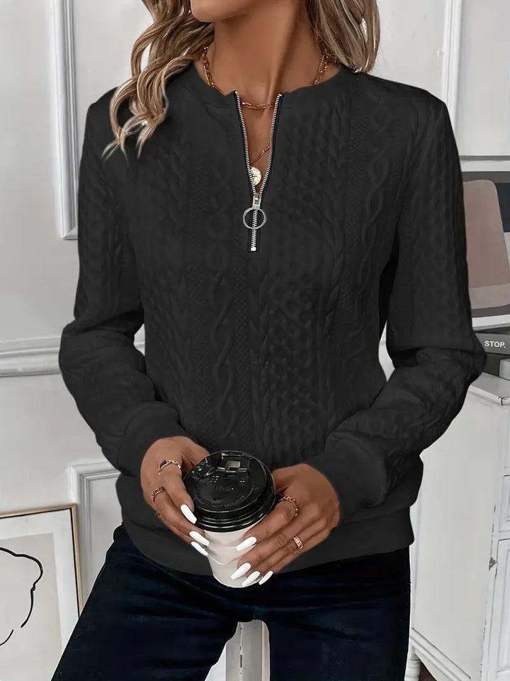 Katie | Women's Cable Knit Texture Zipper Sweatshirt