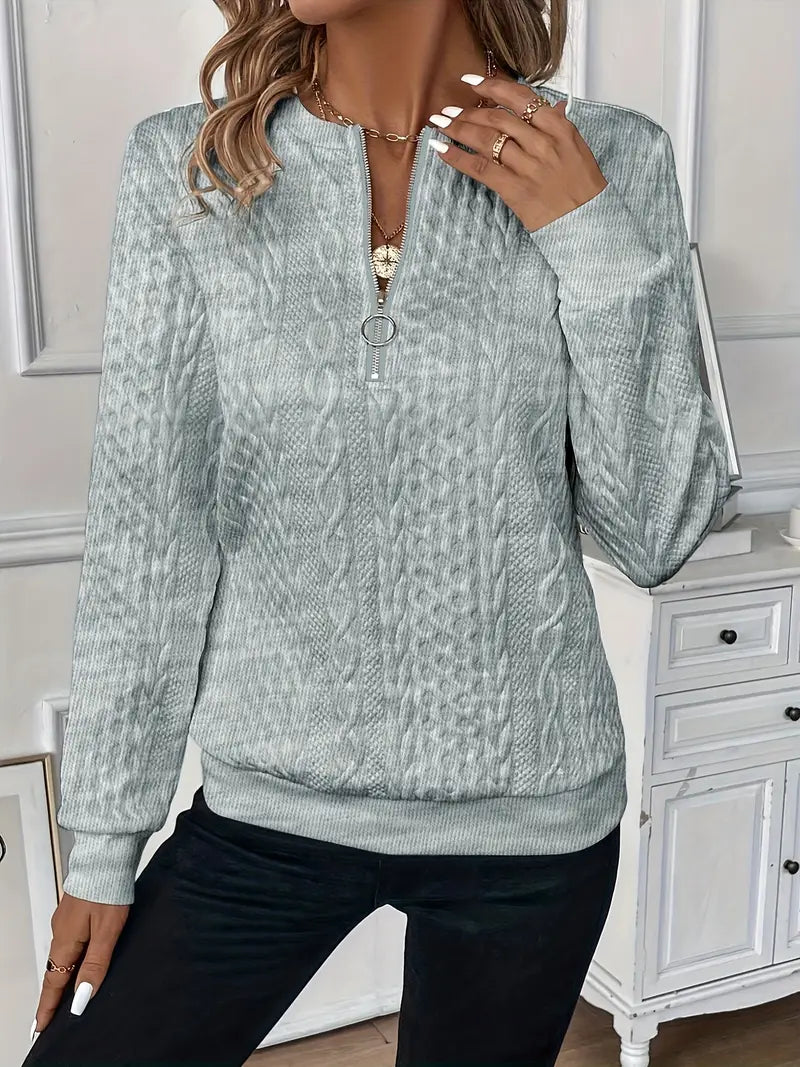 Katie | Women's Cable Knit Texture Zipper Sweatshirt