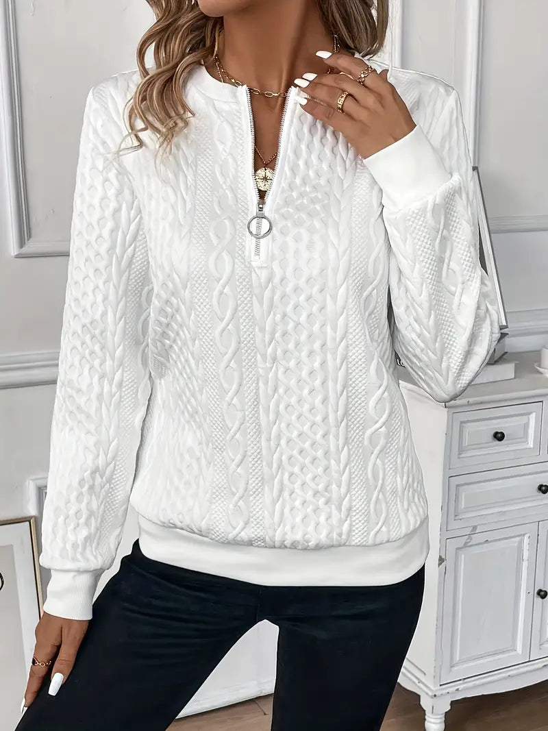 Katie | Women's Cable Knit Texture Zipper Sweatshirt