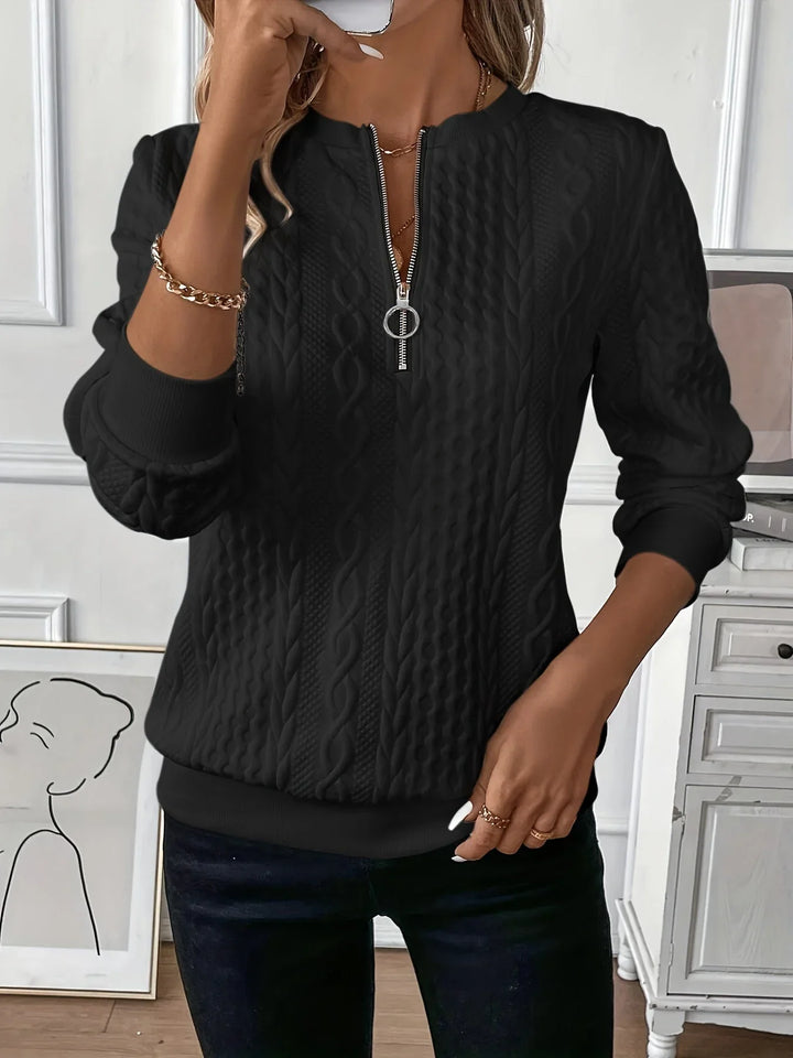 Katie | Women's Cable Knit Texture Zipper Sweatshirt