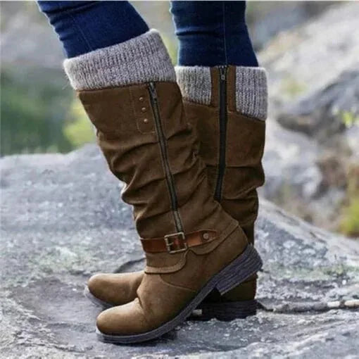 Leah | Women's Knitted Cuff Knee High Boots