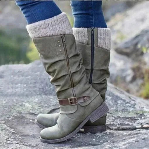 Leah | Women's Knitted Cuff Knee High Boots