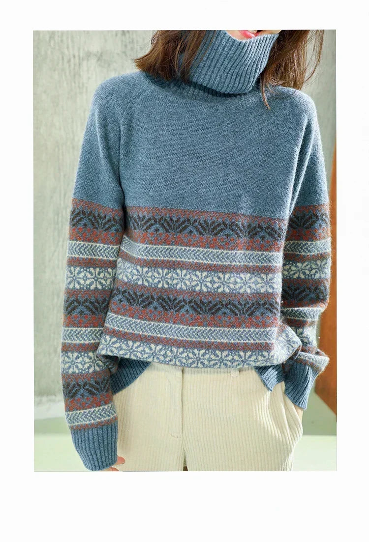 Lily | Women's Fair Isle Roll Neck Collar Sweater