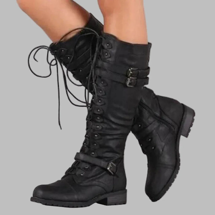 Megan | Women's Knee High Lace Up Combat Boots