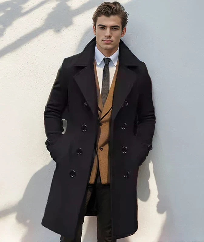 Michaela | Men's Long Overcoat with Double Breasted Front