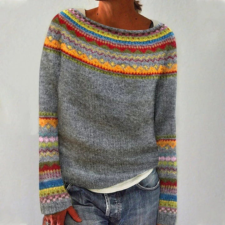 Nell | Women's Fair Isle Boat Neck Knit Sweater