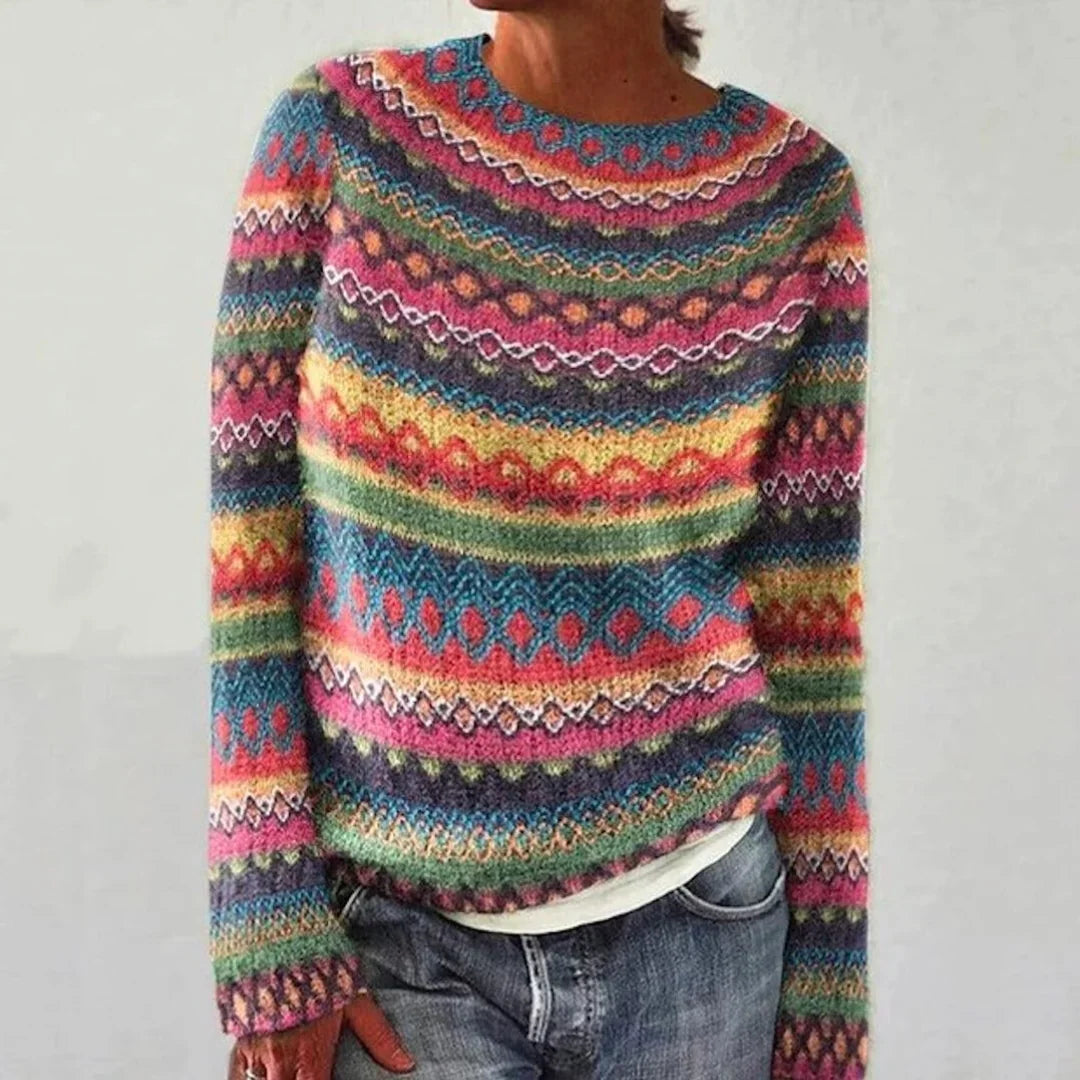 Nell | Women's Fair Isle Boat Neck Knit Sweater