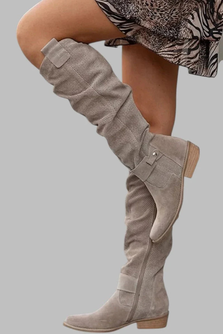 Nicole | Women's Suede Effect Knee High Slouch Boots
