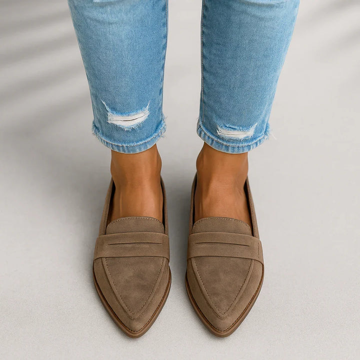 Rachel | Women's Pointed Suede Effect Flat Loafers