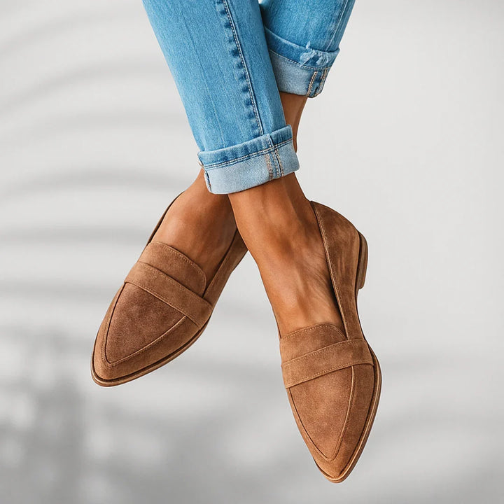 Rachel | Women's Pointed Suede Effect Flat Loafers