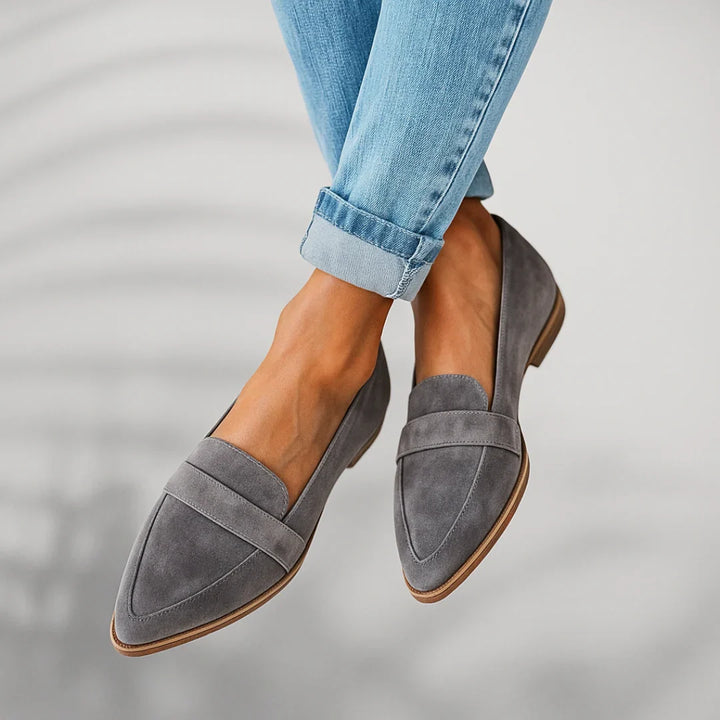 Rachel | Women's Pointed Suede Effect Flat Loafers