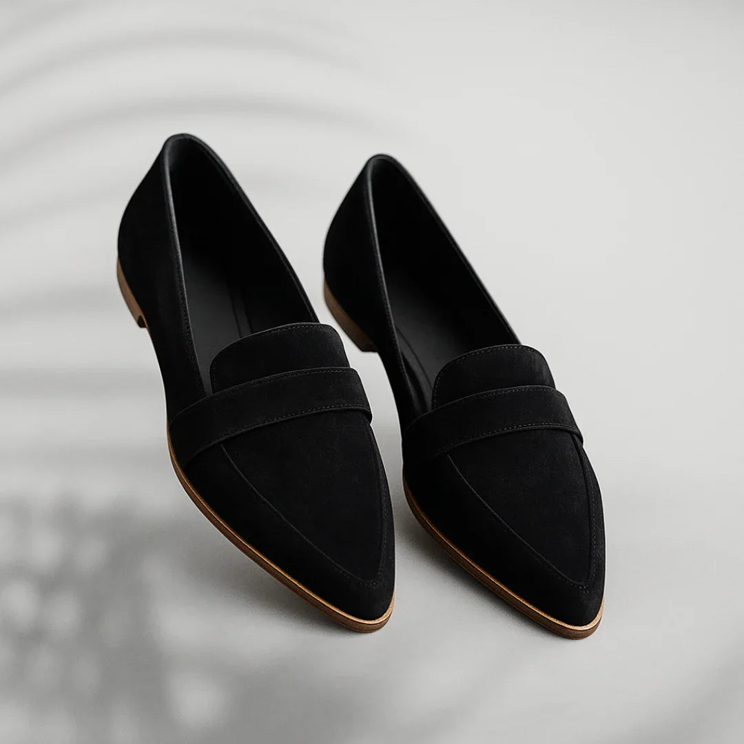 Rachel | Women's Pointed Suede Effect Flat Loafers