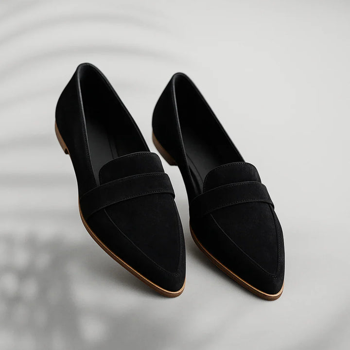 Rachel | Women's Pointed Suede Effect Flat Loafers