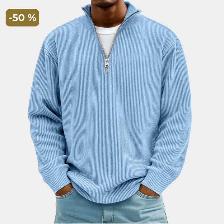 Rowan | Men's Quarter Zip Ribbed Funnel Neck Knitted Jumper