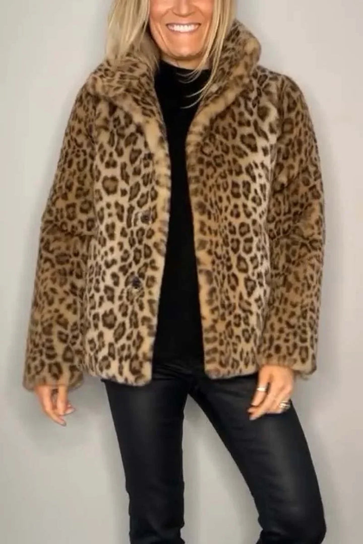Sienna | Women's Long Faux Fur Coat with Leopard Print
