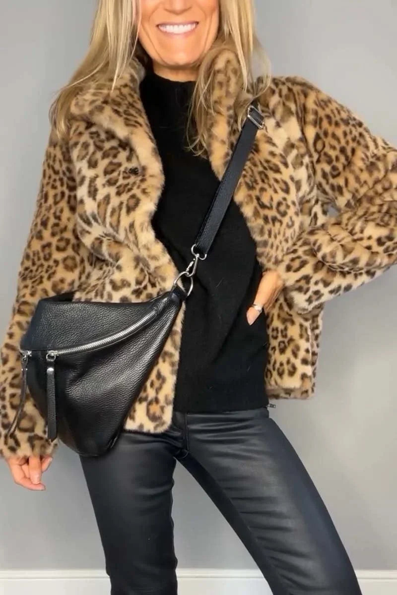 Sienna | Women's Long Faux Fur Coat with Leopard Print