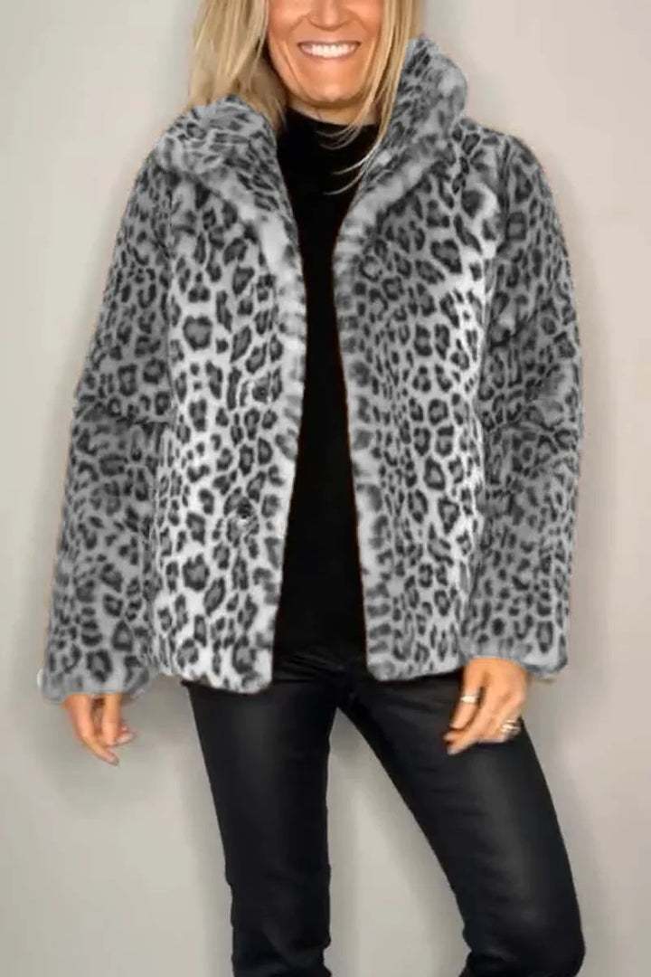 Sienna | Women's Long Faux Fur Coat with Leopard Print
