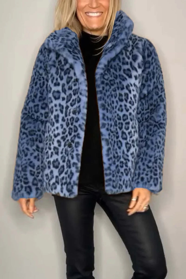 Sienna | Women's Long Faux Fur Coat with Leopard Print