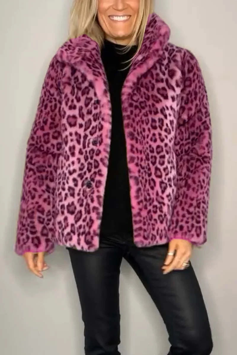 Sienna | Women's Long Faux Fur Coat with Leopard Print
