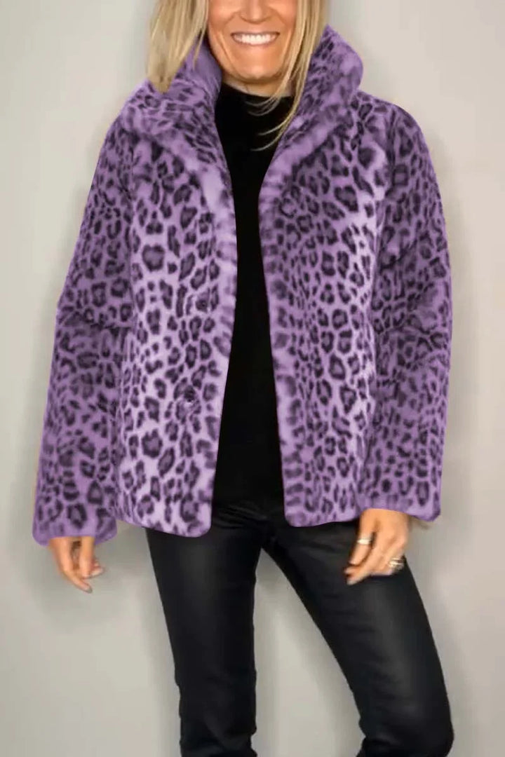 Sienna | Women's Long Faux Fur Coat with Leopard Print