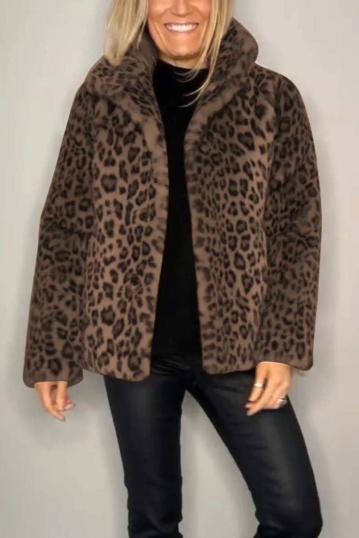 Sienna | Women's Long Faux Fur Coat with Leopard Print