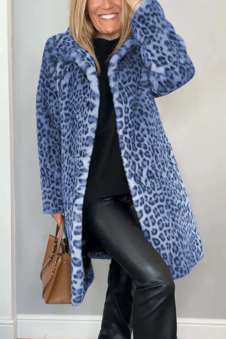 Sienna | Women's Long Faux Fur Coat with Leopard Print