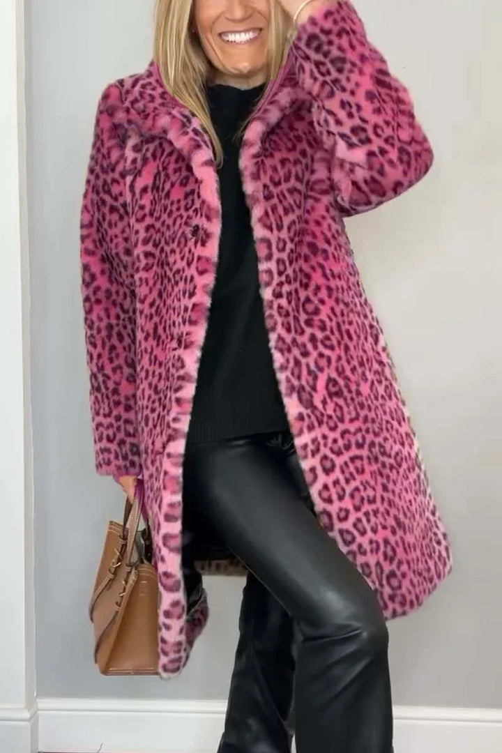 Sienna | Women's Long Faux Fur Coat with Leopard Print