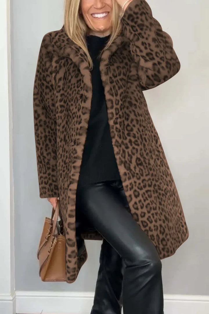 Sienna | Women's Long Faux Fur Coat with Leopard Print