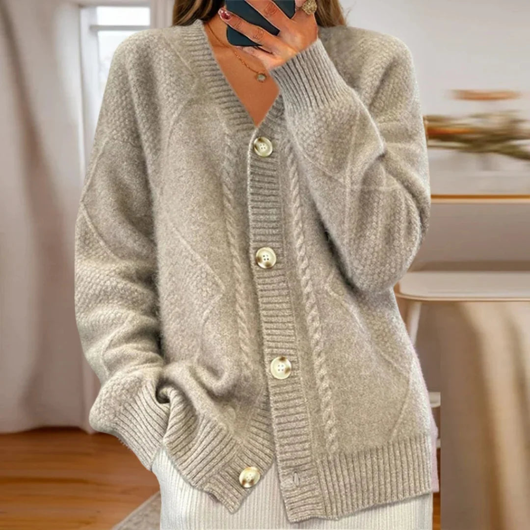 Sophie | Women's Chunky Cable Knit Funnel Neck Cardigan