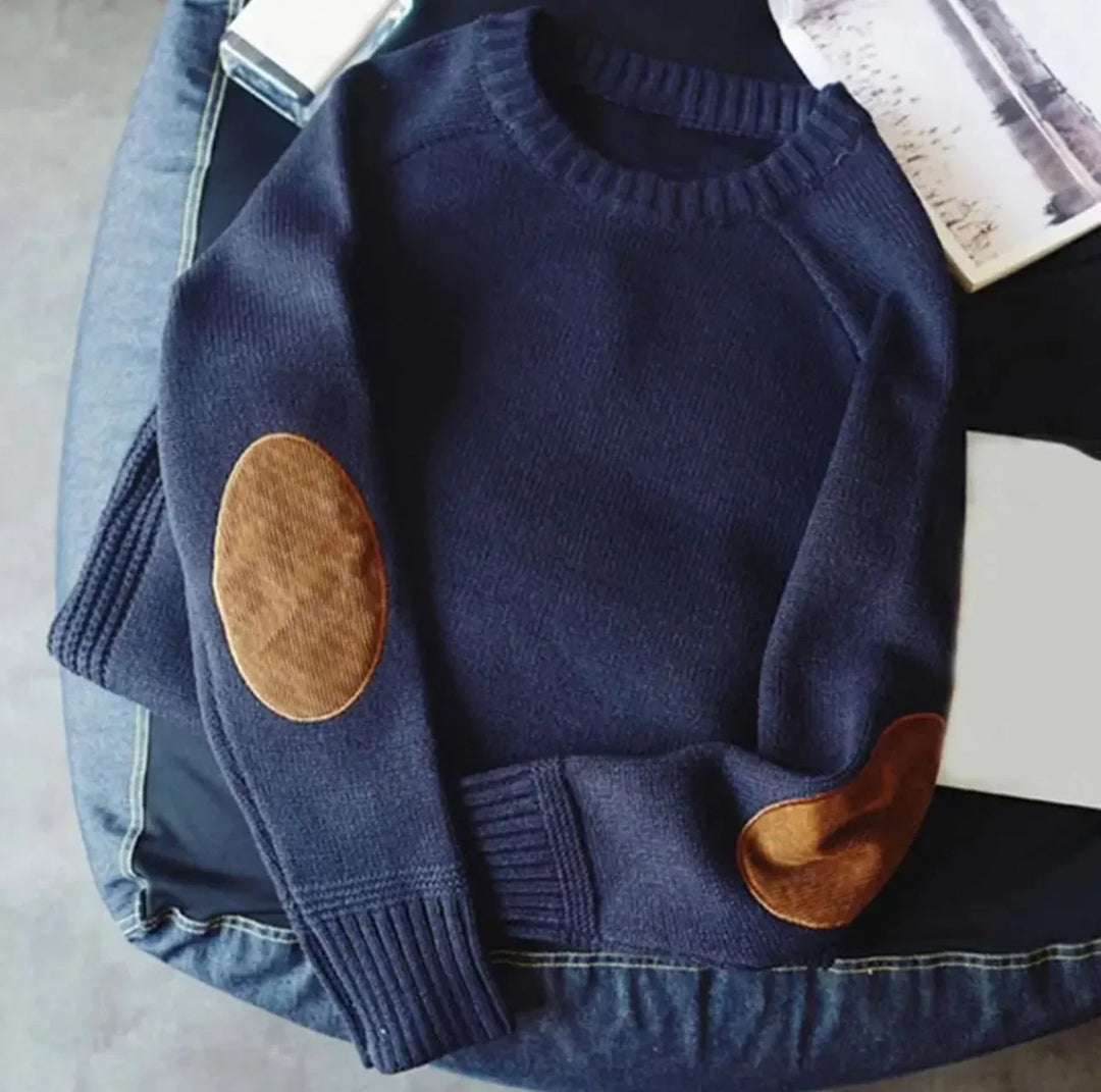 Theo | Men's Round Neck Elbow Patch Knitted Jumper