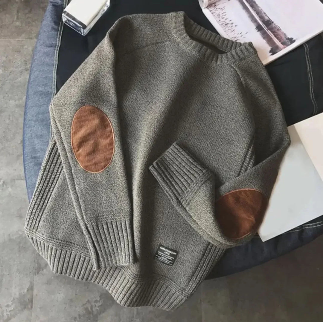 Theo | Men's Round Neck Elbow Patch Knitted Jumper