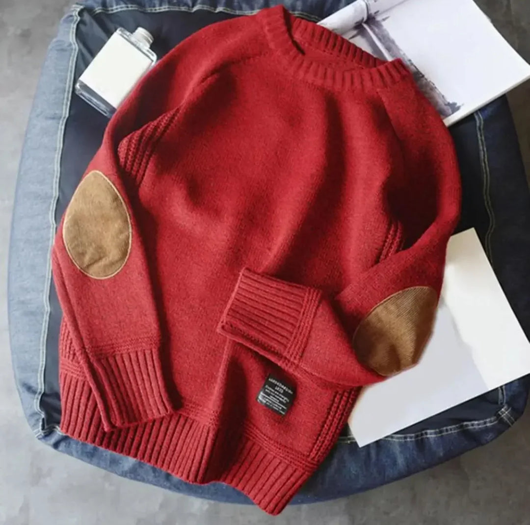 Theo | Men's Round Neck Elbow Patch Knitted Jumper