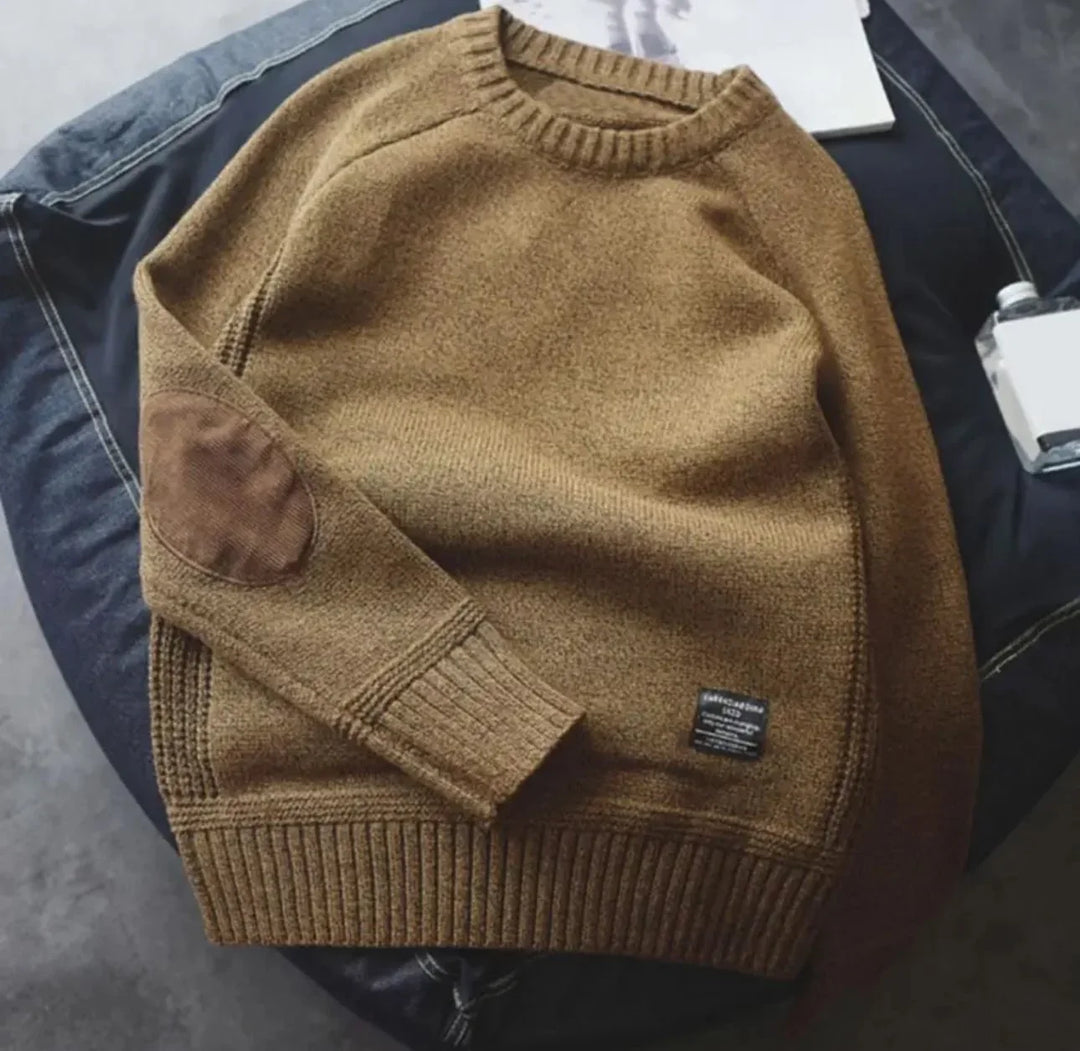 Theo | Men's Round Neck Elbow Patch Knitted Jumper