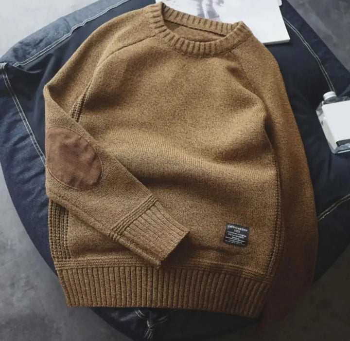 Theo | Men's Round Neck Elbow Patch Knitted Jumper