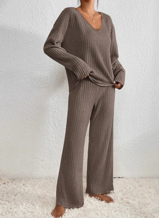 Willa | Women's Ribbed Knit V Neck Two Piece Set