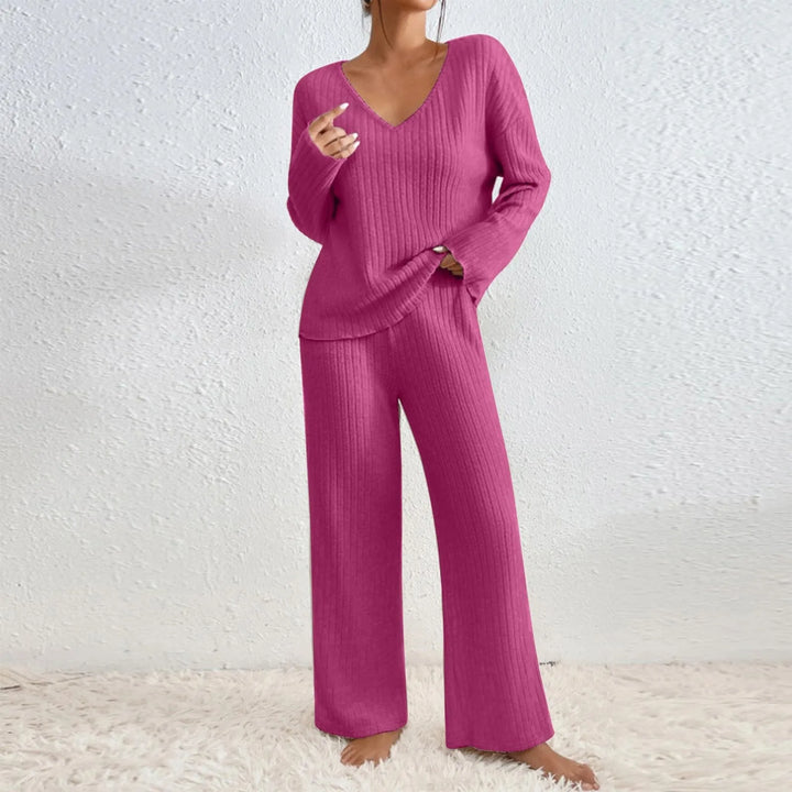 Willa | Women's Ribbed Knit V Neck Two Piece Set