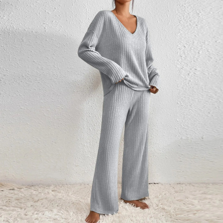 Willa | Women's Ribbed Knit V Neck Two Piece Set