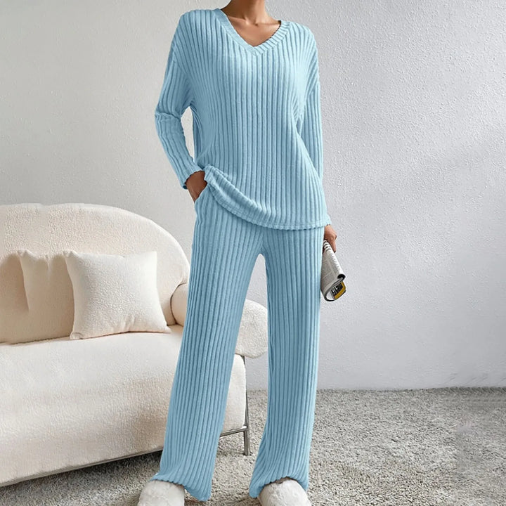 Willa | Women's Ribbed Knit V Neck Two Piece Set