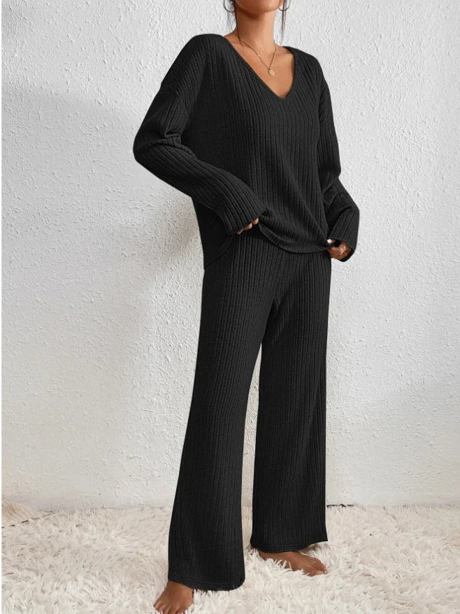 Willa | Women's Ribbed Knit V Neck Two Piece Set