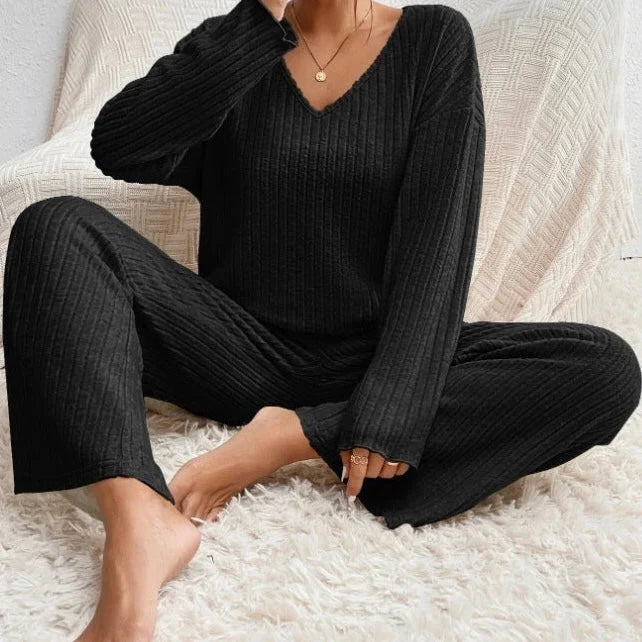Willa | Women's Ribbed Knit V Neck Two Piece Set