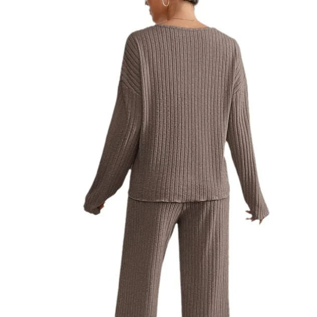 Willa | Women's Ribbed Knit V Neck Two Piece Set